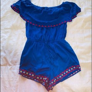 Blue Off the Shoulder Romper